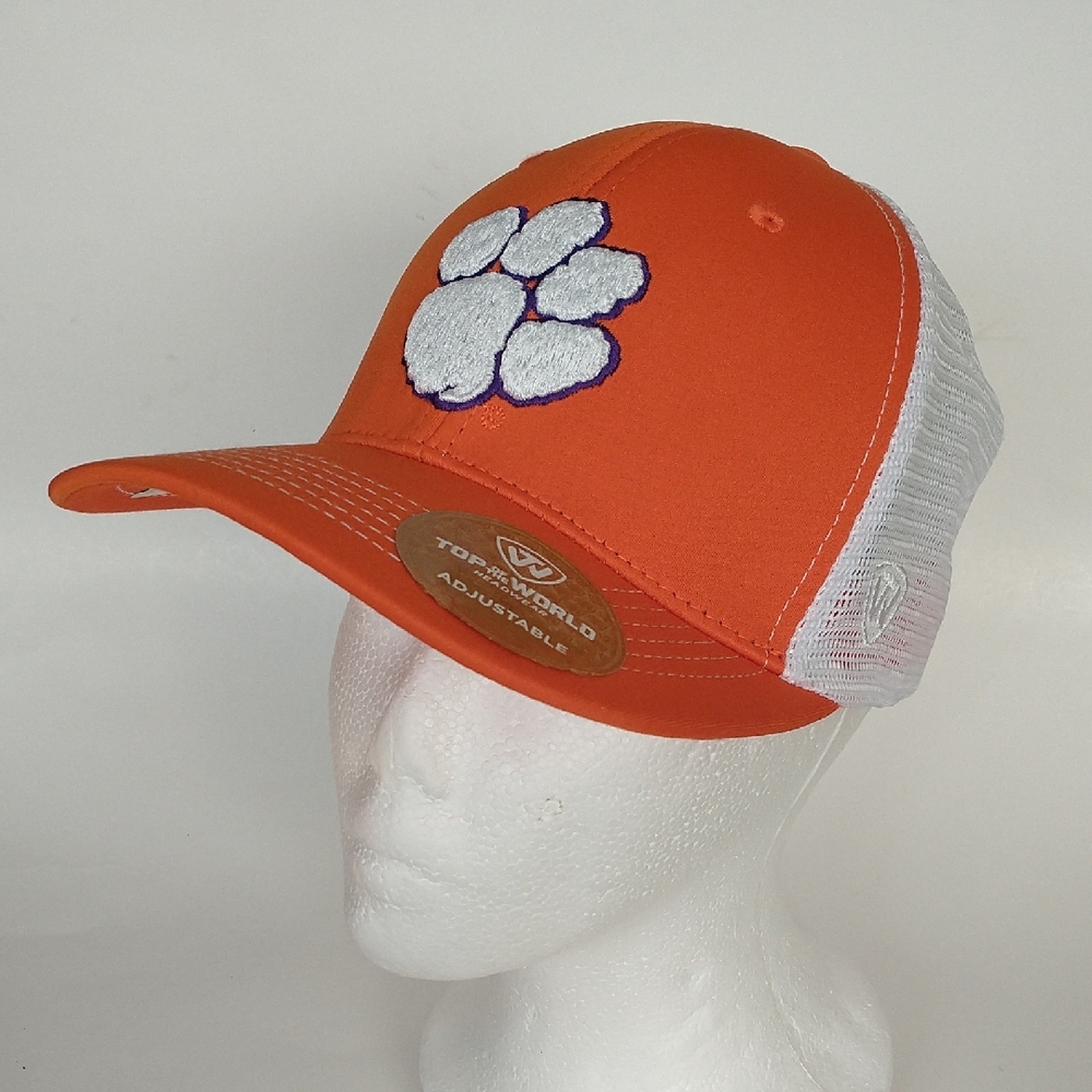 NEW Top of the World Clemson Logo Orange and White Cap with Paw Design.